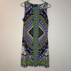 Nicole Miller Medium Dress Midi Sleeveless Kaleidoscope Filigree Paisley Stretch